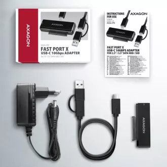 AXAGON ADSA-FPX, USB-C 10Gbps - SATA 6G, 2,5"/3,5" SSD/HDD FAST PORT X Adapter, inkl. AC-Netzteil