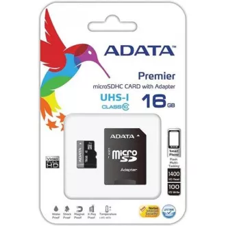 ADATA MicroSDHC-Karte 16 GB UHS-I Klasse 10 + SD-Adapter, Premier