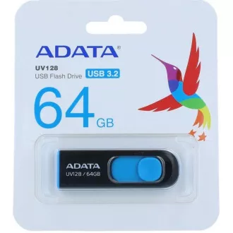 ADATA Flash Disk 64GB UV128, USB 3.1 Dash Drive (R: 90 / B: 40 MB/s) schwarz / blau