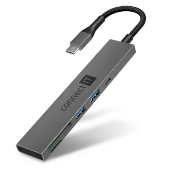 CONNECT IT USB-C Hub, 2x USB-A, 1x USB-C, 1x SD-Karte, 1x MicroSD-Karte, grau