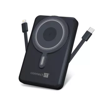 CONNECT IT Powerbank TravelCharge, MagSafe, 10000mAh, USB-C, Lightning, Grau