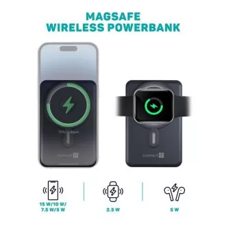 CONNECT IT Powerbank TravelCharge, MagSafe, 10000mAh, USB-C, Lightning, Grau