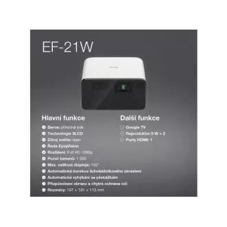 EPSON Projektor EF-21W, Full HD, Laser, 5.000.000:1, USB 2.0, HDMI, Miracast, 3,5mm Klinke, 5W Lautsprecher EPSON Projektor EF-21W, Full HD, Laser, 5.000.000:1, USB 2.0, HDMI, Miracast, 3,5mm Klinke, 5W Lautsprecher