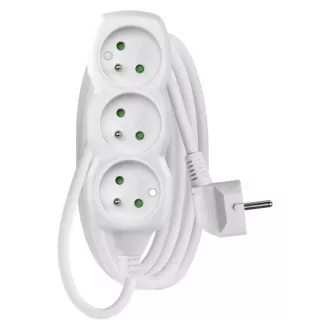Solight Verlängerungskabel, 3 Steckdosen, weiß, 2m