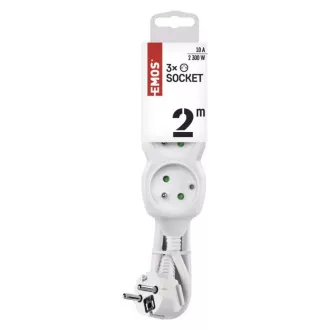 Solight Verlängerungskabel, 3 Steckdosen, weiß, 2m