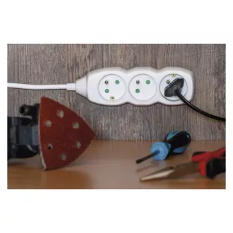 Solight Verlängerungskabel, 3 Steckdosen, weiß, 2m