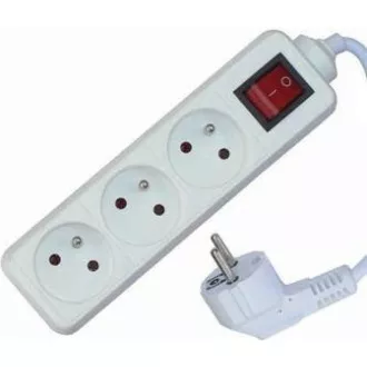Solight Verlängerungskabel, 3 Steckdosen, weiß, Schalter, 5m
