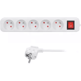 Solight Verlängerungskabel, 5 Steckdosen, weiß, Schalter, 2m