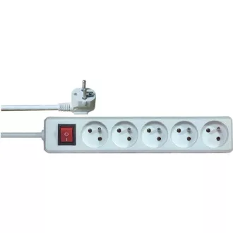 Solight Verlängerungskabel, 5 Steckdosen, weiß, Schalter, 2m