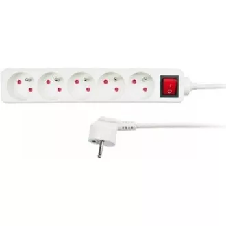 Solight Verlängerungskabel, 5 Steckdosen, weiß, Schalter, 2m