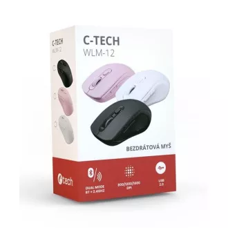 C-TECH Dual Mode Maus WLM-12BK, kabellos, 1600DPI, 6 Tasten, schwarz, USB-Nano-Empfänger