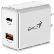 GENIUS PD-20AC Ladegerät, 20W, Schnellladung, USB-C PD3.0, USB-A QC3.0, weiß