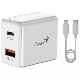 GENIUS Ladeset PD-20ACP, 20W, Schnellladung, USB-C PD3.0, USB-A QC3.0, 1m USB-C USB-C Kabel, weiß GENIUS Ladeset PD-20ACP, 20W, Schnellladung, USB-C PD3.0, USB-A QC3.0, 1m USB-C USB-C Kabel, weiß