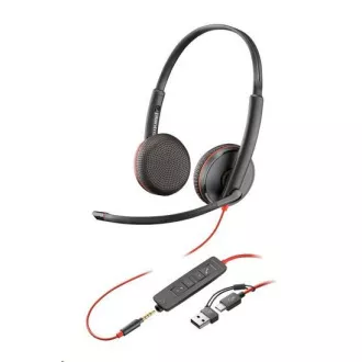Poly Blackwire 3225 Headset, 3,5 mm Klinke   USB-C/A Adapter, Stereo (lose)