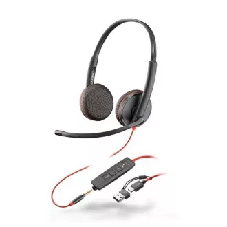 Poly Blackwire 3225 Headset, 3,5 mm Klinke   USB-C/A Adapter, Stereo
