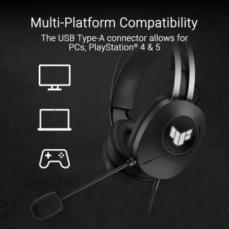ASUS Headset TUF Gaming H1 GEN II, Kabelgebundenes Gaming-Headset, Schwarz