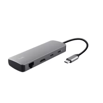 TRUST Docking Station DALYX USB-C, 8in1, HDMI, RJ45, 2xUSB-C, 2xUSB-A, microSD/SD-Karte, grau
