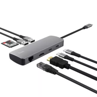 TRUST Docking Station DALYX USB-C, 8in1, HDMI, RJ45, 2xUSB-C, 2xUSB-A, microSD/SD-Karte, grau