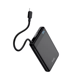 TRUST Powerbank Fiera, 10000 mAh, Mit Kabel, 2x USB-C, schwarz