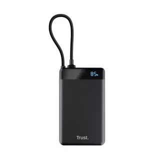 TRUST Powerbank Fiera, 10000 mAh, Mit Kabel, 2x USB-C, schwarz