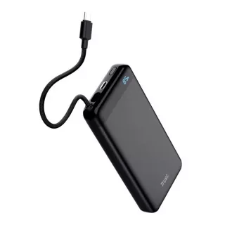 TRUST Powerbank Fiera, 20000 mAh, Mit Kabel, 2x USB-C, schwarz