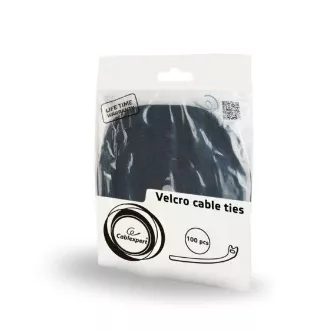 C-Tech CABLEXPERT Klettbänder, 210mm, schwarz, 100 Stück pro Packung