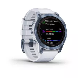 Garmin fenix 7 Sapphire Solar, Titan Blau/ Weiß Silikonband, EU Garmin fenix 7 Sapphire Solar, Titan Blau/ Weiß Silikonband, EU