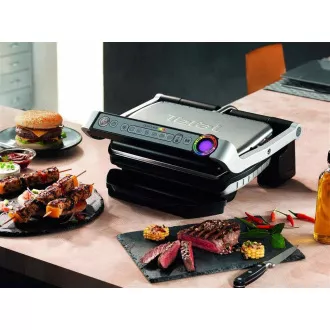 Tefal GC712D34 Elektrogrill OptiGrill Inox, 2000 W, 6 Programme, Thermostat, Saftschale, silber/schwarz Tefal GC712D34 Elektrogrill OptiGrill Inox, 2000 W, 6 Programme, Thermostat, Saftschale, silber/schwarz