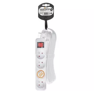 Solight Verlängerungskabel, 4 Steckdosen, weiß, Schalter, 5m