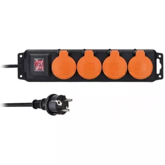 Solight Verlängerungskabel IP44, 4 Steckdosen, Gummikabel, Schalter, Outdoor, ,5m