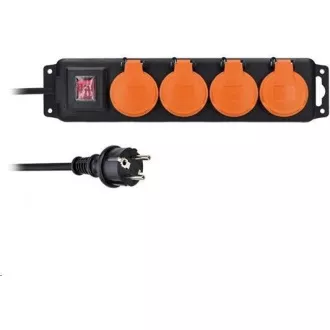 Solight Verlängerungskabel IP44, 4 Steckdosen, Gummikabel, Schalter, Outdoor, ,5m