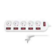 Solight Verlängerungskabel, 5 Steckdosen, weiß, 6x Schalter, 2m