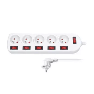Solight Verlängerungskabel, 5 Steckdosen, weiß, 6x Schalter, 2m