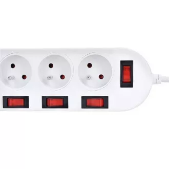 Solight Verlängerungskabel, 5 Steckdosen, weiß, 6x Schalter, 2m