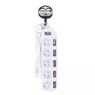Solight Verlängerungskabel, 5 Steckdosen, weiß, 6x Schalter, 2m