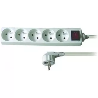Solight Verlängerungskabel, 5 Steckdosen, weiß, Schalter, 3m