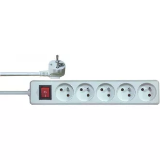 Solight Verlängerungskabel, 5 Steckdosen, weiß, Schalter, 3m