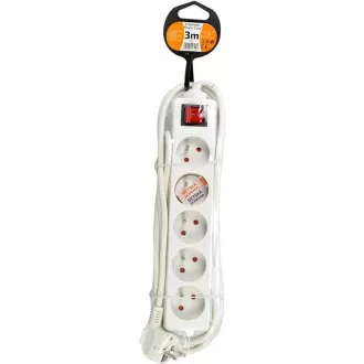 Solight Verlängerungskabel, 5 Steckdosen, weiß, Schalter, 3m