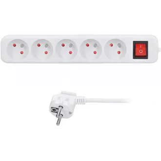 Solight Verlängerungskabel, 5 Steckdosen, weiß, Schalter, 3m