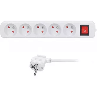 Solight Verlängerungskabel, 5 Steckdosen, weiß, Schalter, 3m