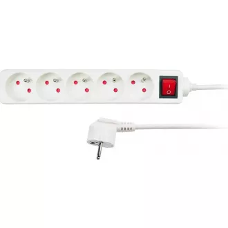Solight Verlängerungskabel, 5 Steckdosen, weiß, Schalter, 3m