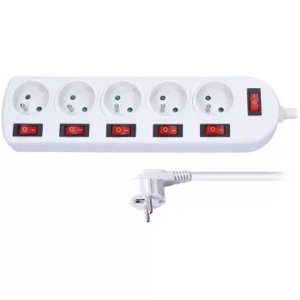 Solight Verlängerungskabel, 5 Steckdosen, weiß, 6x Schalter, 3m