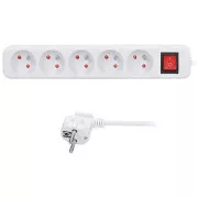 Solight Verlängerungskabel, 5 Steckdosen, weiß, Schalter, 5m