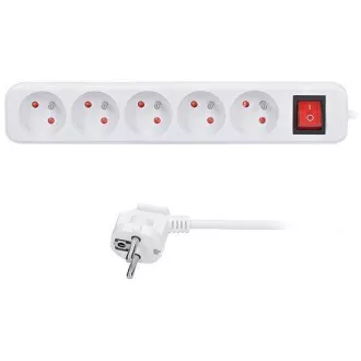 Solight Verlängerungskabel, 5 Steckdosen, weiß, Schalter, 5m Solight Verlängerungskabel, 5 Steckdosen, weiß, Schalter, 5m