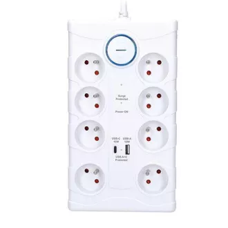 Solight Überspannungsschutz, 8z, USB A C, 2m, weiß Solight Überspannungsschutz, 8z, USB A C, 2m, weiß