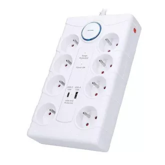 Solight Überspannungsschutz, 8z, USB A C, 2m, weiß Solight Überspannungsschutz, 8z, USB A C, 2m, weiß