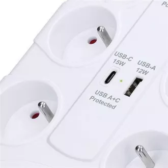 Solight Überspannungsschutz, 8z, USB A C, 2m, weiß Solight Überspannungsschutz, 8z, USB A C, 2m, weiß