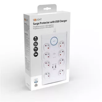 Solight Überspannungsschutz, 8z, USB A C, 2m, weiß Solight Überspannungsschutz, 8z, USB A C, 2m, weiß