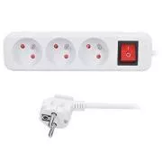 Solight Verlängerungskabel 3m, 3 Steckdosen, Schalter, 16A/3680W, PVC, weiß
