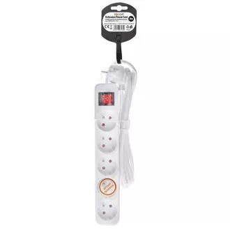 Solight Verlängerungskabel 3m, 5 Steckdosen, Schalter, 16A/3680W, PVC, weiß